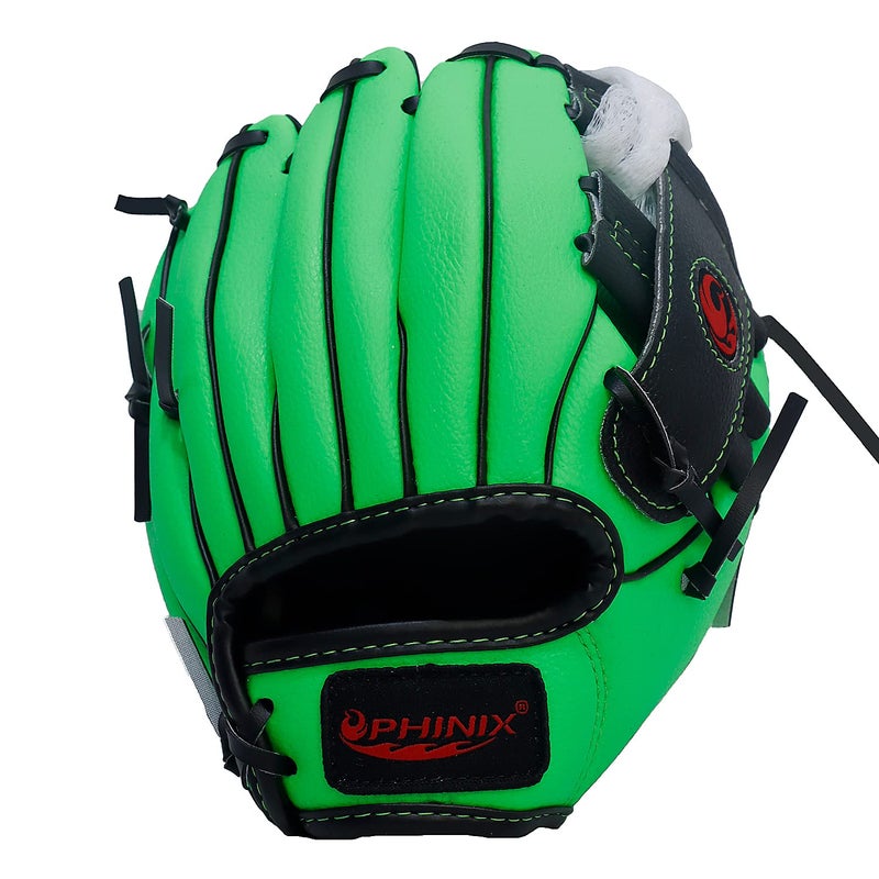 PHINIX 10" Baseball Glove Tee Ball Mitts and Soft Rubber Ball for Kids Beginner Play Training Right Hand Throw Green - Image 4